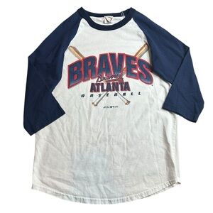 VTG Atlanta Braves Baseball Raglan Tee 2000 MLB Graphic Shirt Size M Made in USA